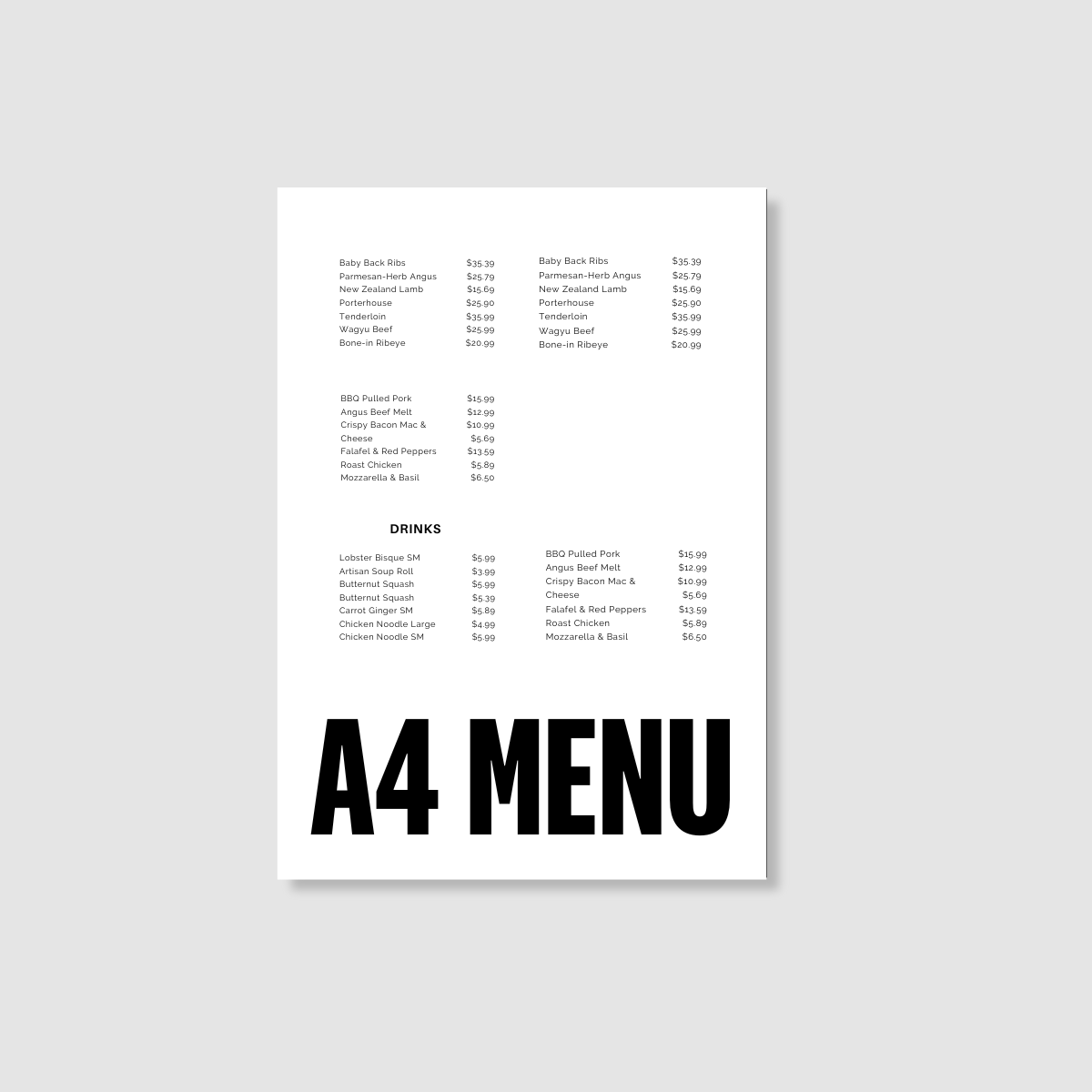 A4 Menu — The Print Company