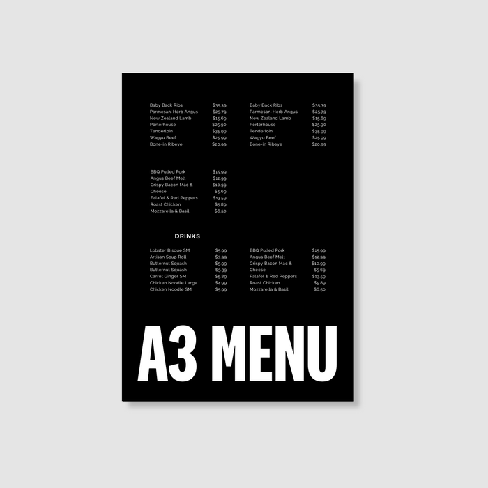 A3 Menu